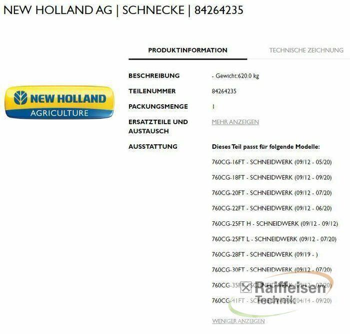 New Holland Schnecke für Mähdrescher Combine harvester accessories