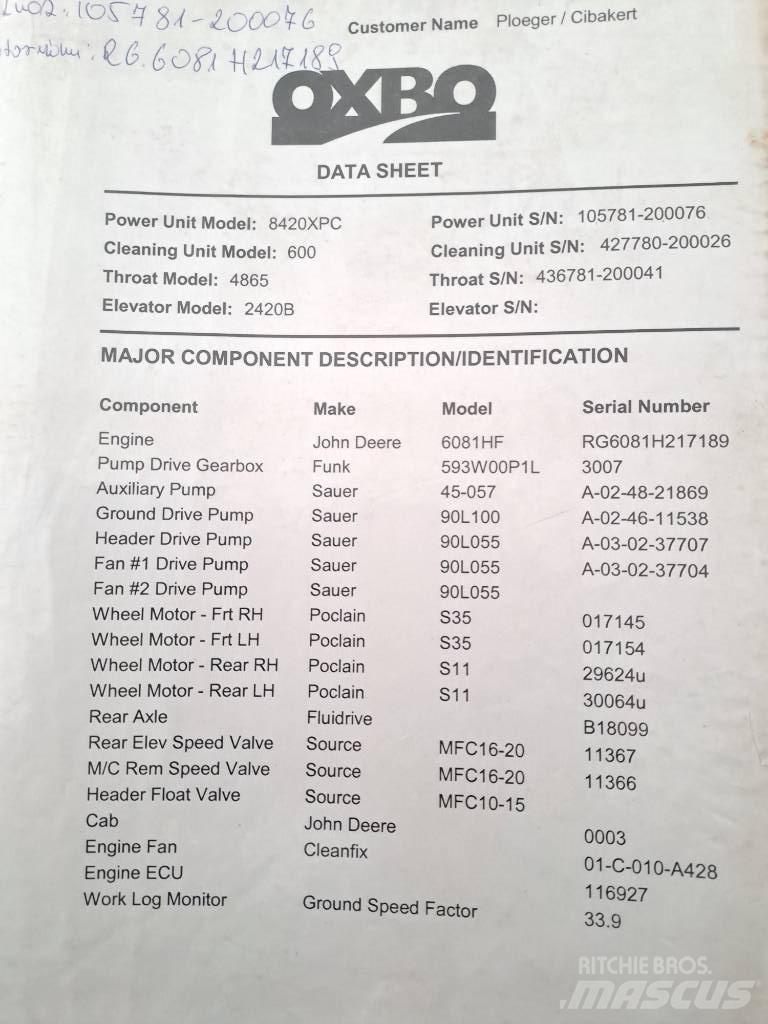 Oxbo 8420XP Other harvesting equipment