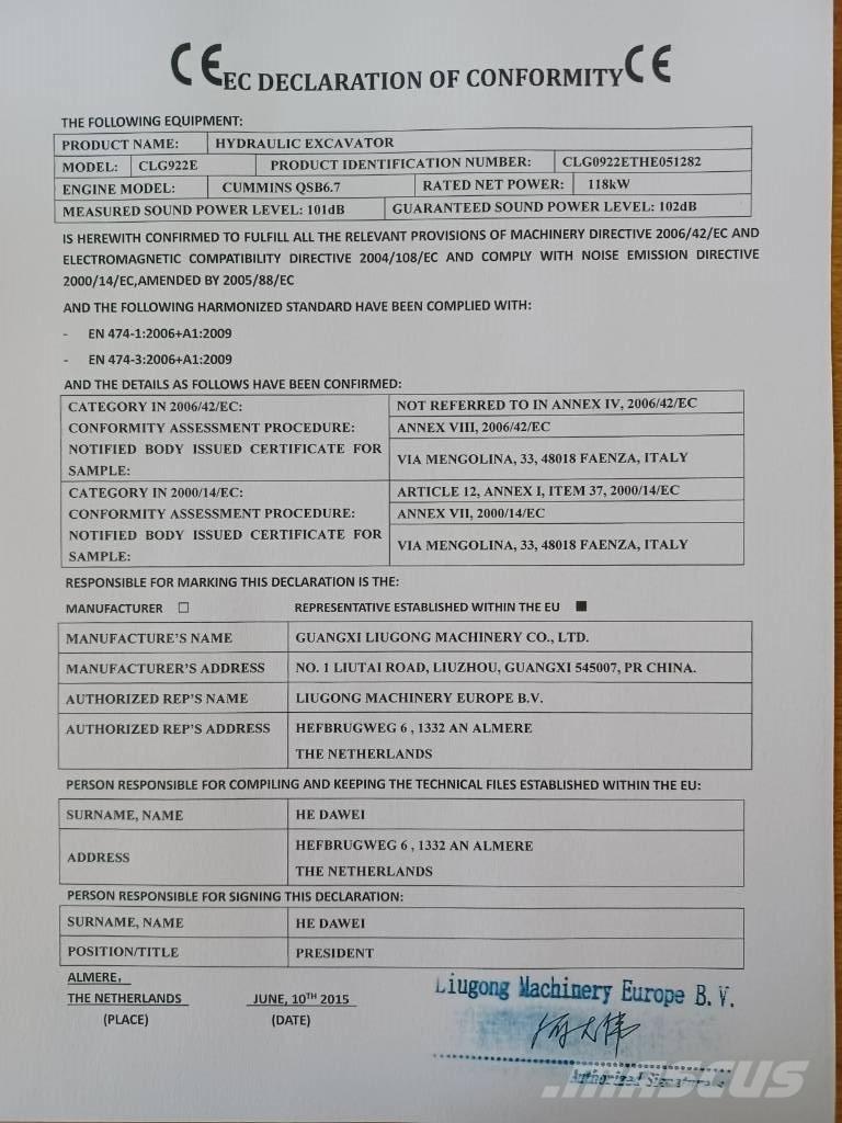 LiuGong CLG 922 E Crawler excavators