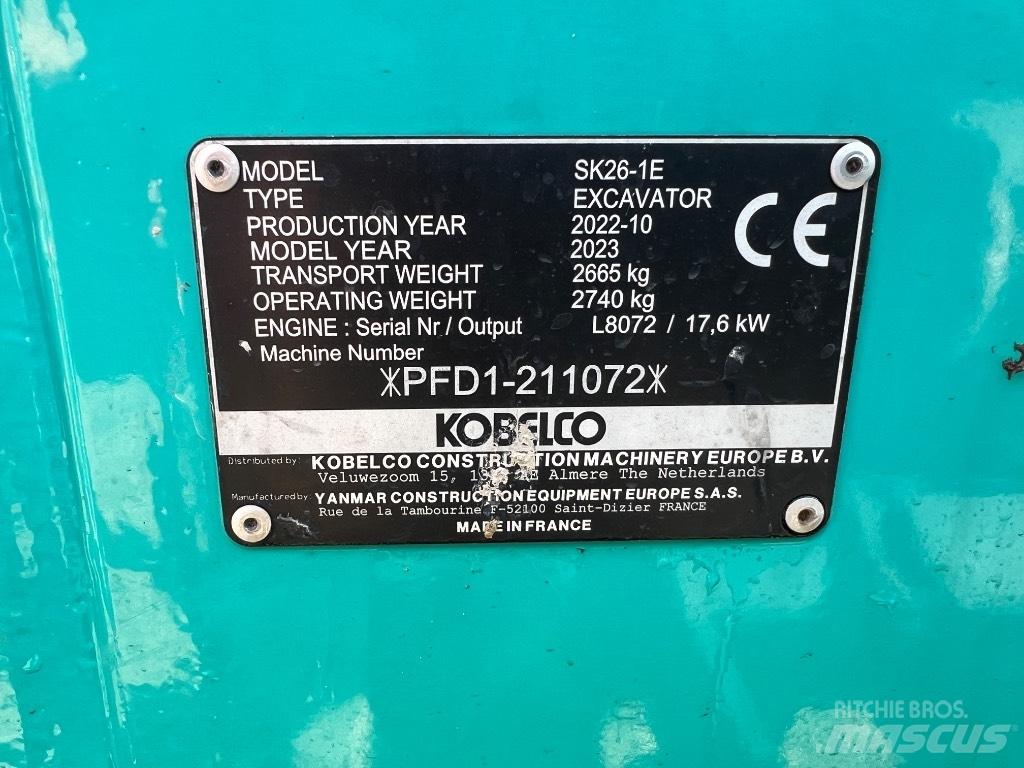 Kobelco SK 26 1E Mini excavators < 7t