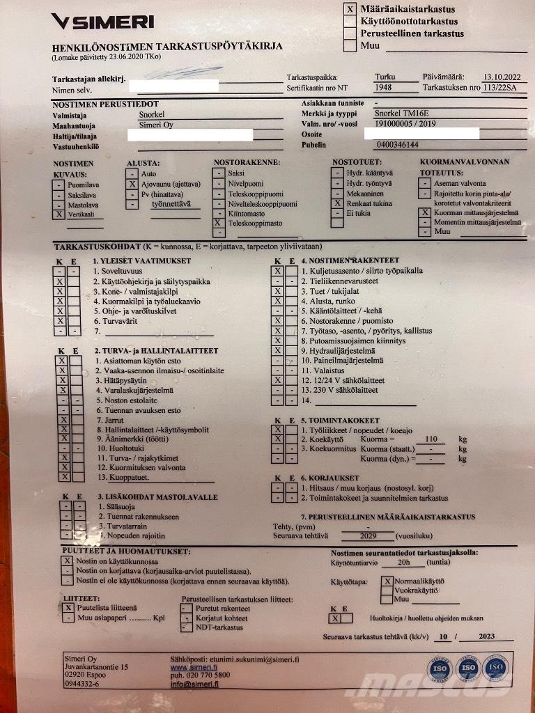 Snorkel tm 16E Scissor lifts