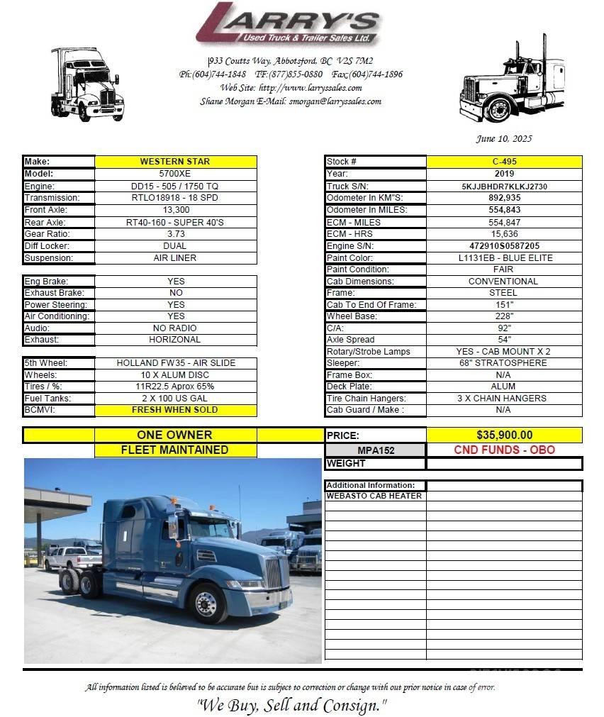 Western Star 5700 XE Truck Tractor Units