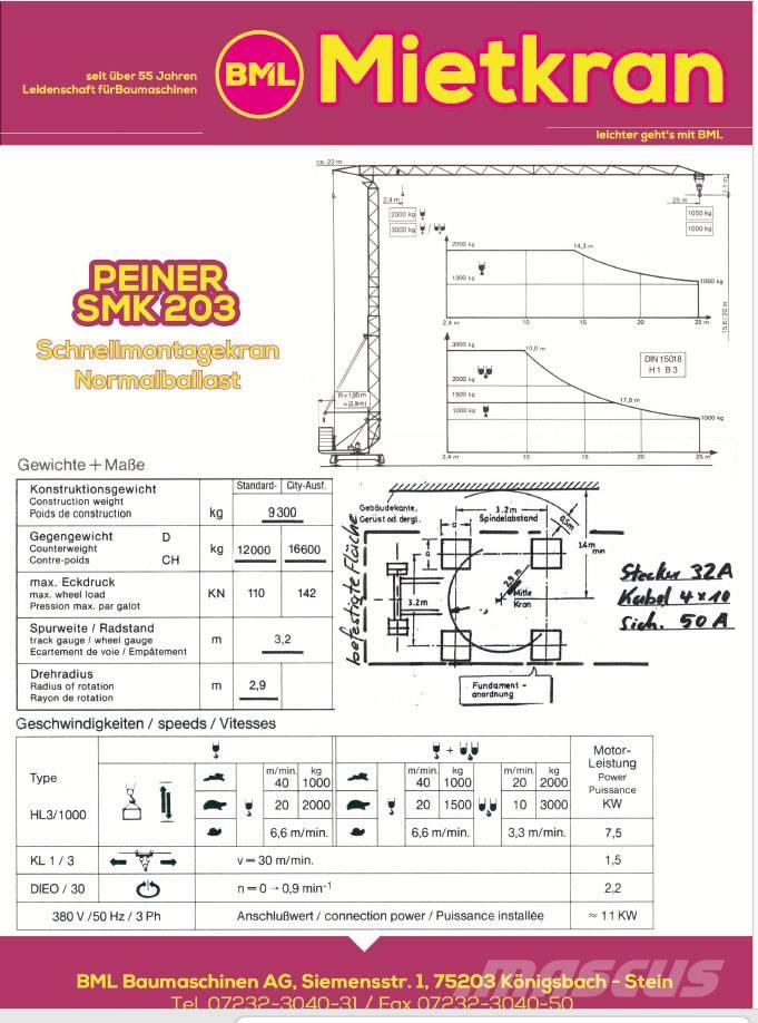 Peiner SMK203N Tower cranes