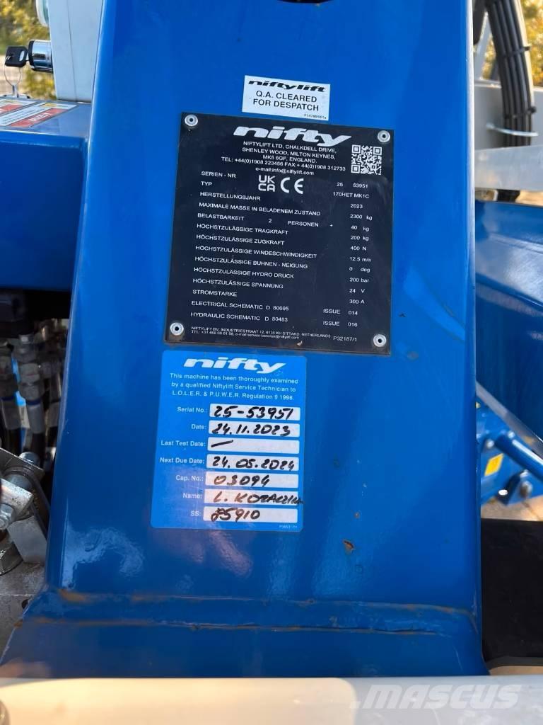 Niftylift 170 HET Trailer mounted aerial platforms