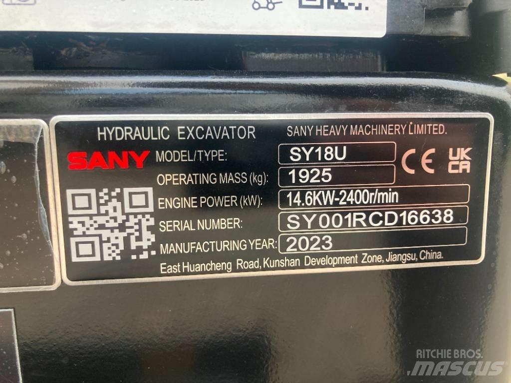 Sany SY 18U Mini excavators < 7t