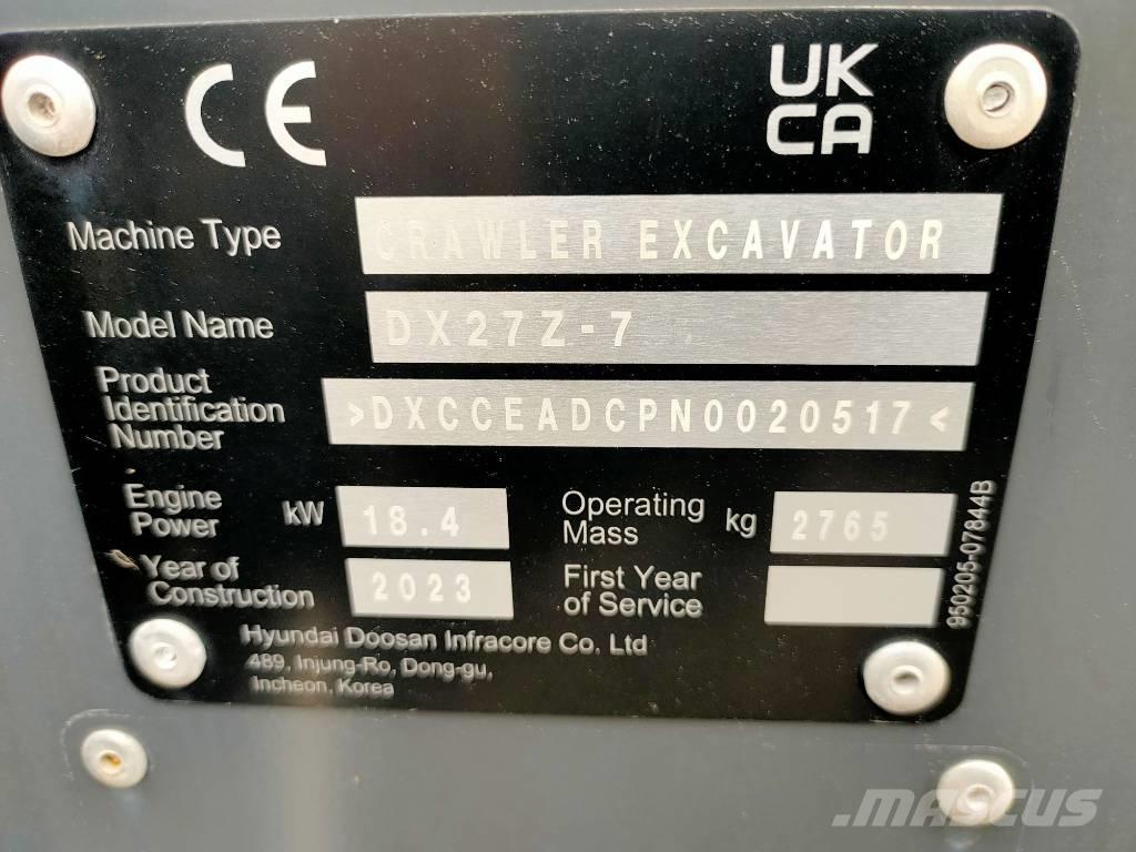 Doosan DX 27 Z Mini excavators < 7t