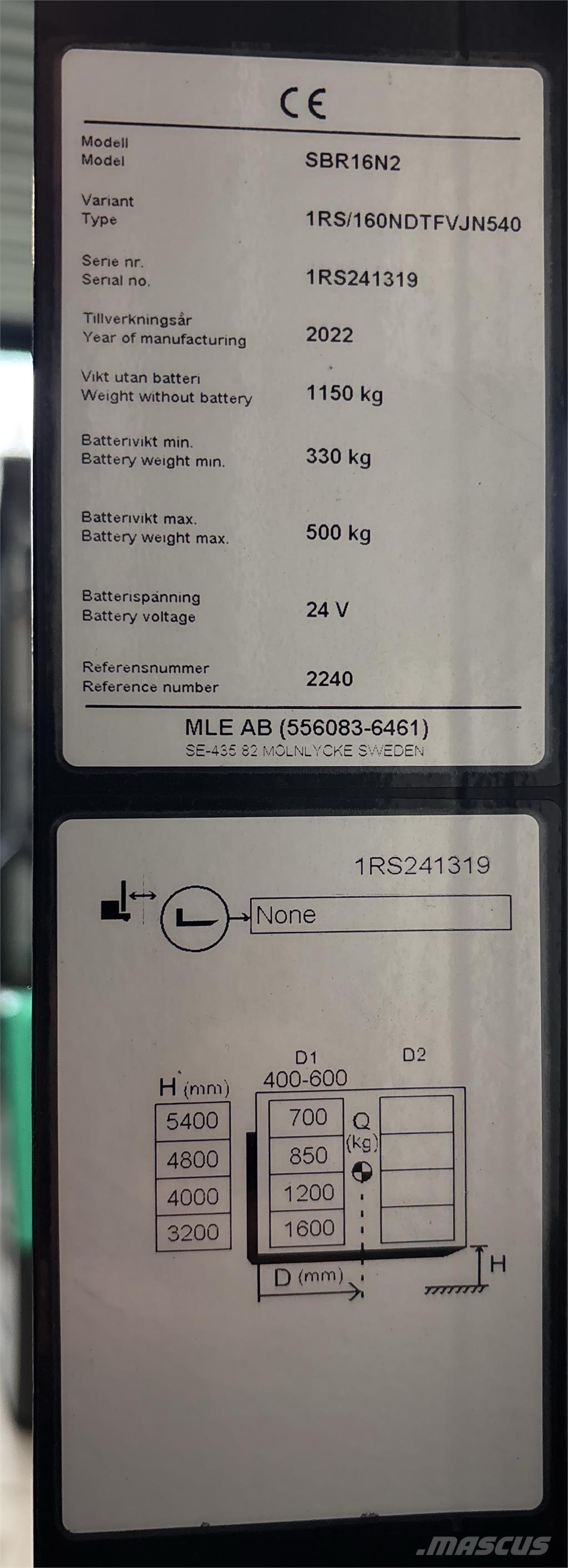 Mitsubishi SBR16N2 Self propelled stackers