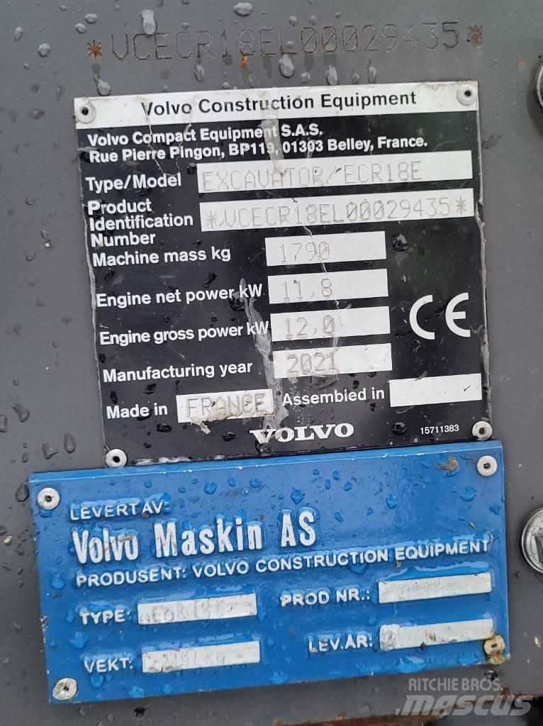Volvo ECR18E Mini excavators < 7t