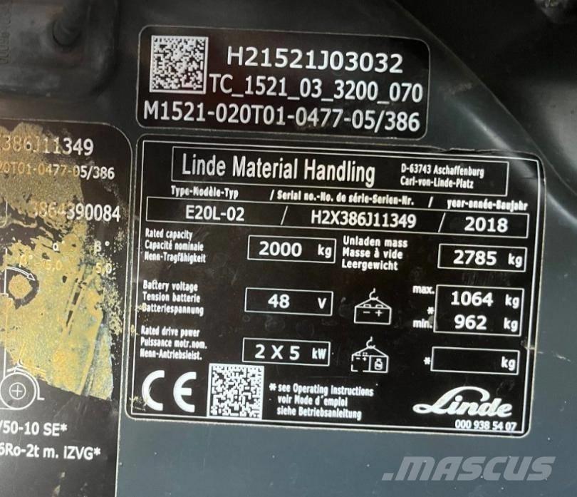 Linde E20L-02-386 Electric forklift trucks