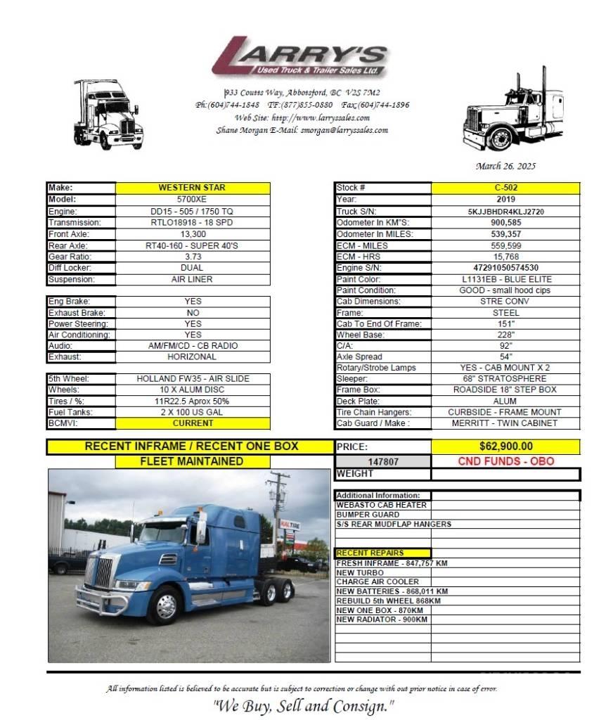 Western Star 5700 XE Truck Tractor Units