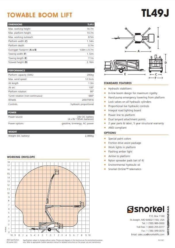 Snorkel TL49J Trailer mounted aerial platforms