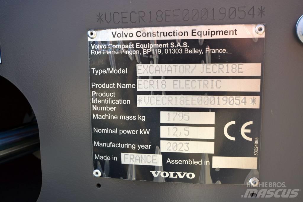 Volvo ECR18 electric Mini excavators < 7t