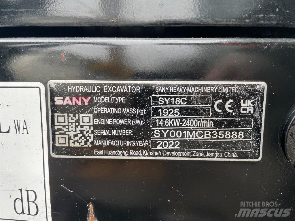 Sany SY 18 C Mini excavators < 7t