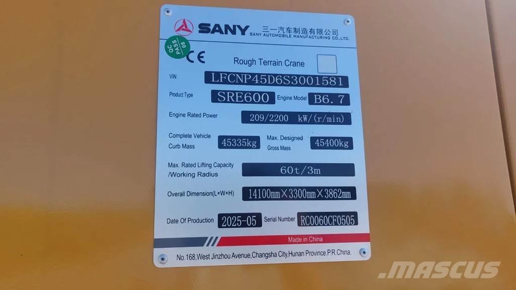 Sany SRE600 Rough terrain cranes