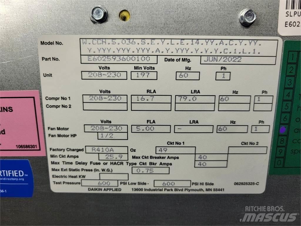  DAIKIN Enfinity 036 Heating and thawing equipment