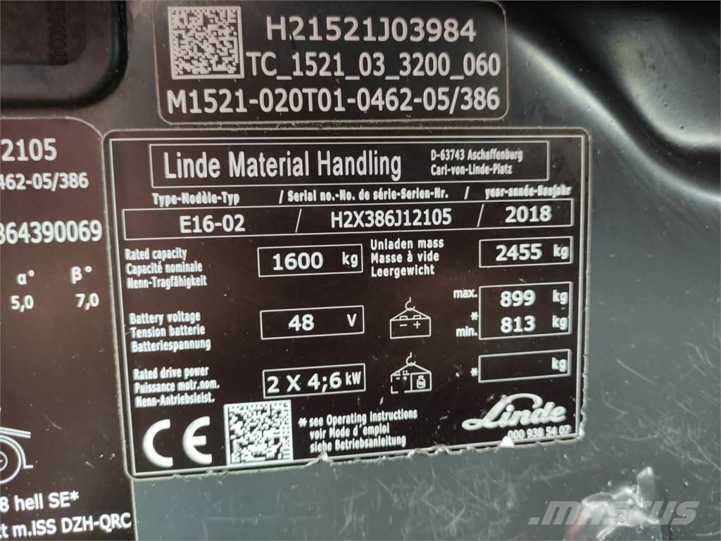 Linde E16-02-386-EVO Electric forklift trucks