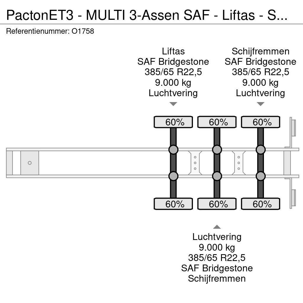 Pacton ET3 - MULTI 3-Assen SAF - Liftas - Schijfremmen - Containerframe/Skiploader semi-trailers