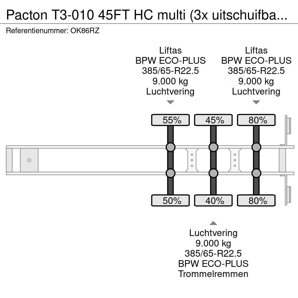 Pacton T3-010 45FT HC multi (3x uitschuifbaar), 2x liftas Containerframe/Skiploader semi-trailers