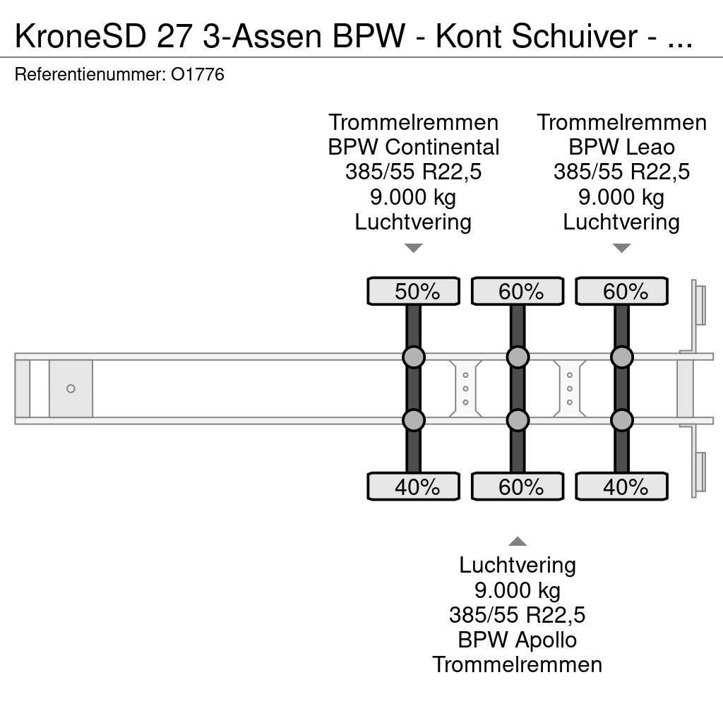 Krone SD 27 3-Assen BPW - Kont Schuiver - DrumBrakes - 5 Containerframe/Skiploader semi-trailers