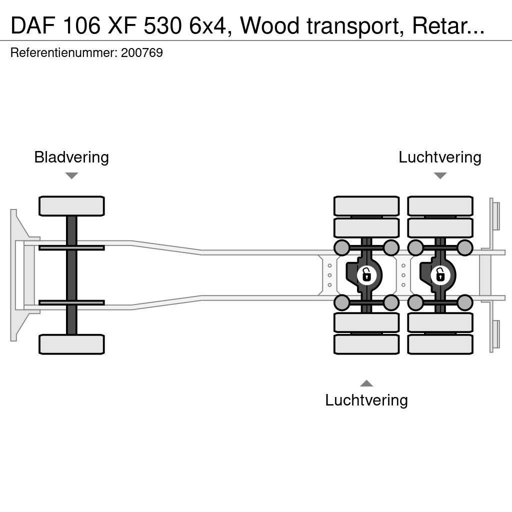 DAF 106 XF 530 6x4, Wood transport, Retarder, Loglift Timber trucks