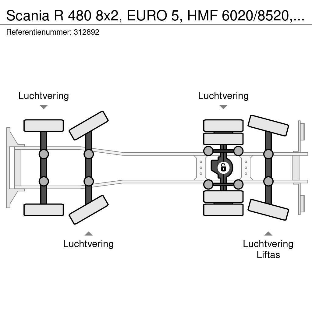 Scania R 480 8x2, EURO 5, HMF 6020/8520, Remote, Standair Flatbed/Dropside trucks