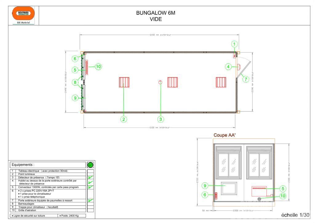  Bungalow 6 m Bureau vide Construction barracks