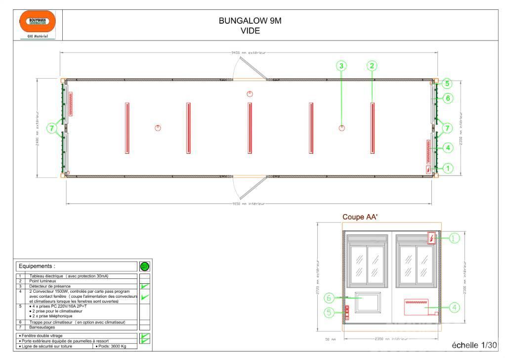  Bungalow 9 m Bureau vide Construction barracks
