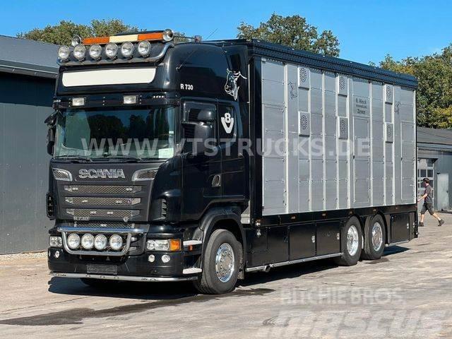 Scania R730 V8 6x2 2.Stock Stehmann + Hubdach, Vollluft Livestock carrying trucks