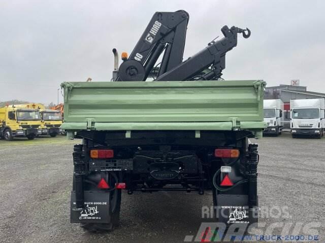 Unimog 437 4x4 mit Hiab Kran + Zapfwelle + AHK 29 t. Flatbed/Dropside trucks