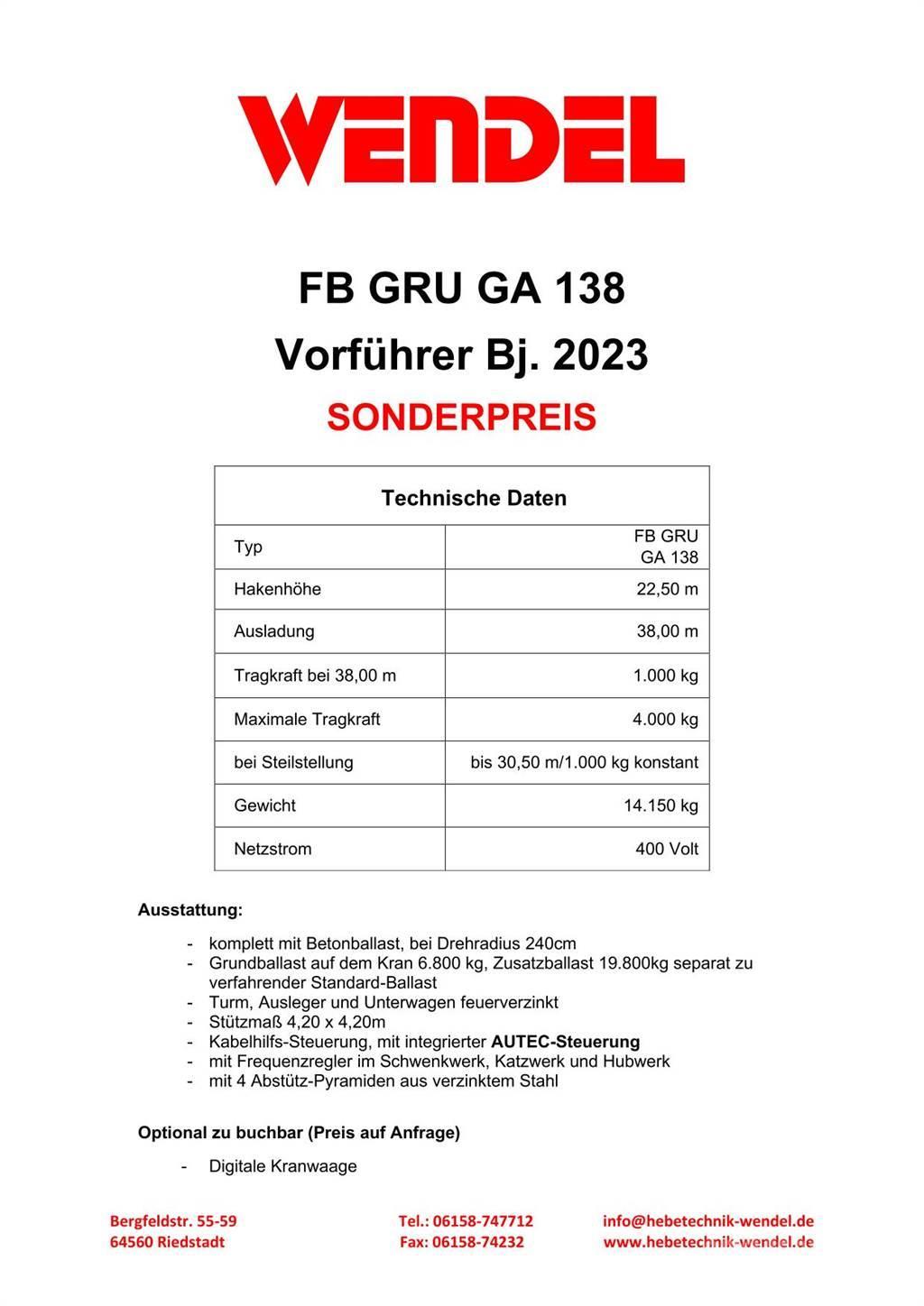 FB GRU Hochbaukran GA 138 Tower cranes